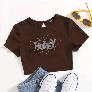 Shein Honey Rhinestone brown crop top (S)